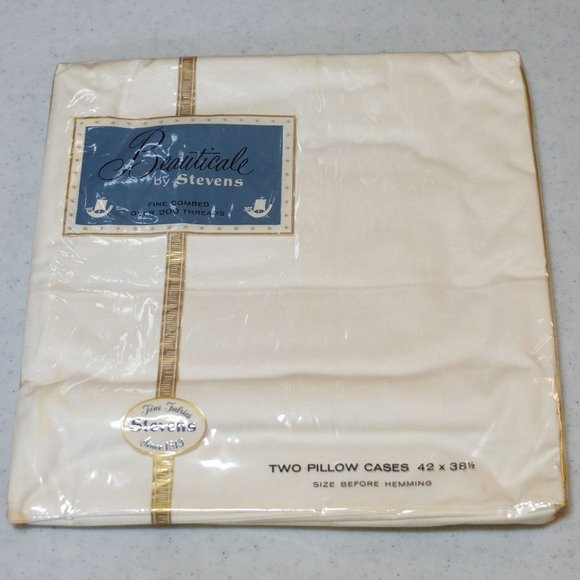 NWD Stevens Beauticale Cotton 200 Thread (2) Cream Pillow Cases 42 x 38.5 - Picture 1 of 9